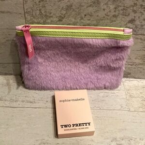 Ipsy Purple Furry Glam Cosmetic Bag & sophia+mabelle Highlighter+Blush Duo Set